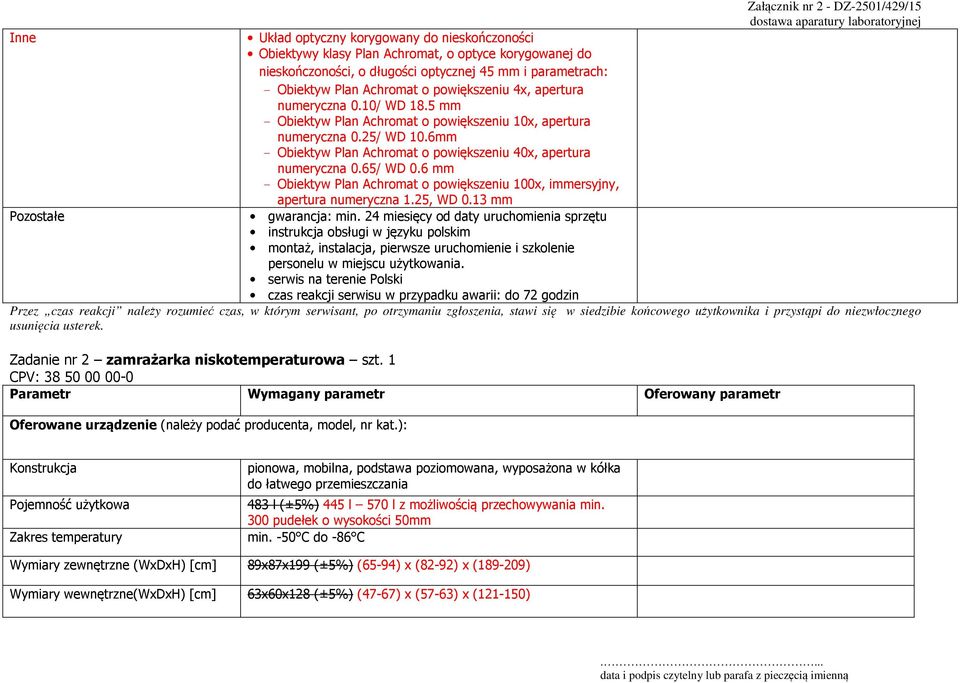 6mm - Obiektyw Plan Achromat o powiększeniu 40x, apertura numeryczna 0.65/ WD 0.6 mm - Obiektyw Plan Achromat o powiększeniu 100x, immersyjny, apertura numeryczna 1.25, WD 0.