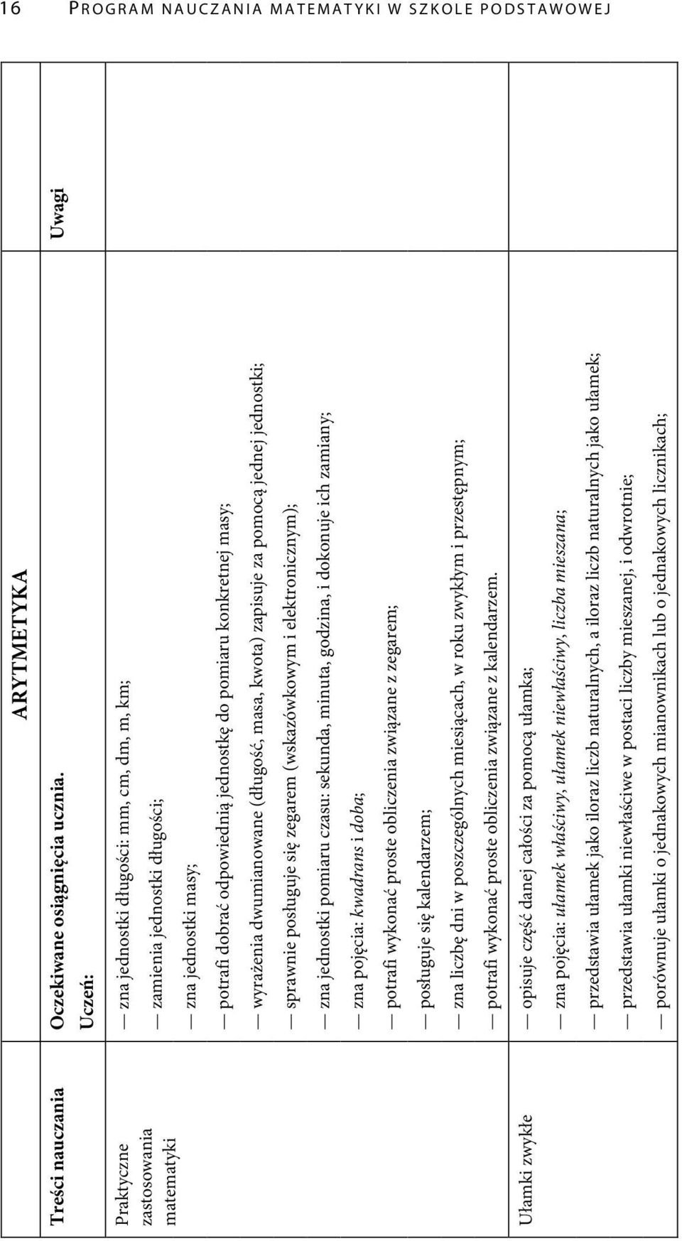 wyrażenia dwumianowane (długość, masa, kwota) zapisuje za pomocą jednej jednostki; sprawnie posługuje się zegarem (wskazówkowym i elektronicznym); zna jednostki pomiaru czasu: sekunda, minuta,