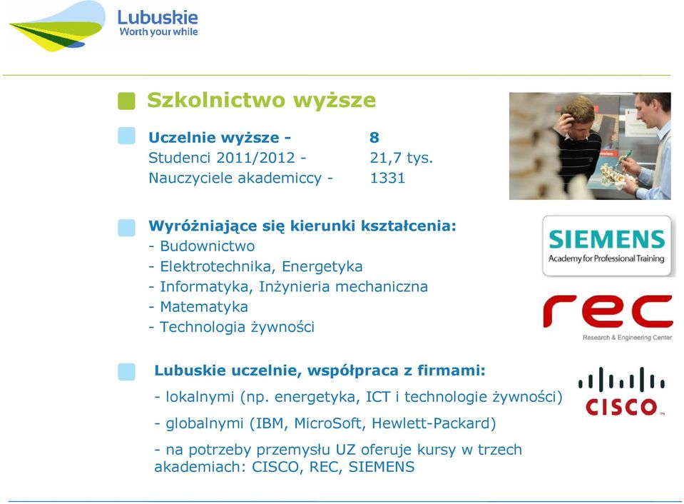 Informatyka, Inżynieria mechaniczna - Matematyka - Technologia żywności Lubuskie uczelnie, współpraca z firmami: -