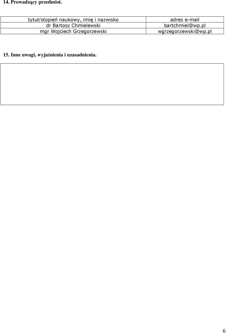 Chmielewski mgr Wojciech Grzegorzewski adres e-mail