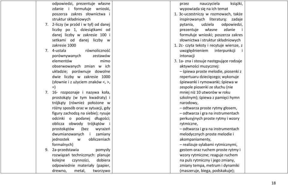 4-ustala równoliczność porównywanych zestawów elementów mimo obserwowanych zmian w ich układzie; porównuje dowolne dwie liczby w zakresie 1000 (słownie i z użyciem znaków <, >, =) 7.