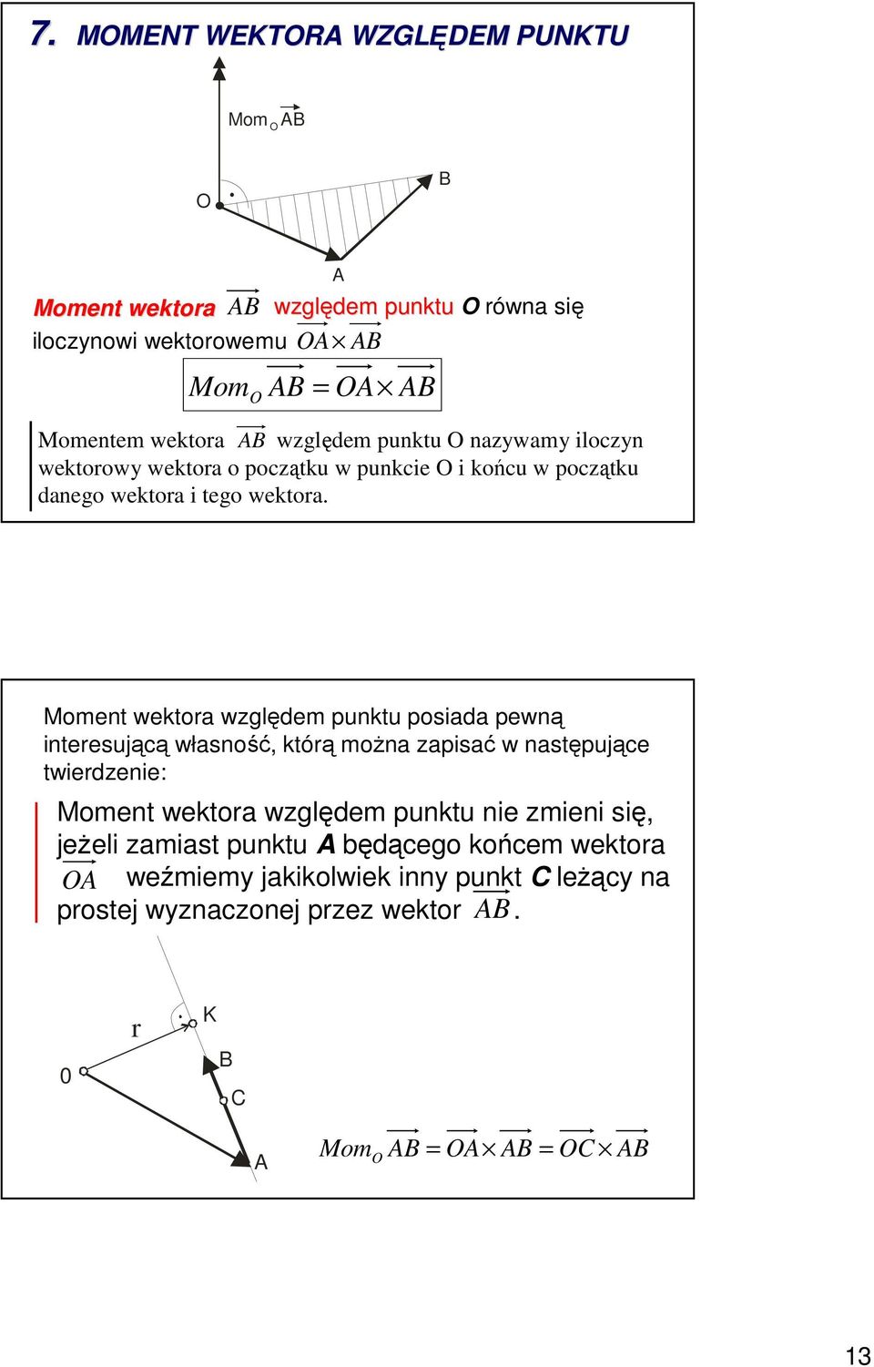 Moment weto wgędem puntu posd pewną nteesuąą włsność, tóą możn psć w nstępuąe twedene: Moment weto