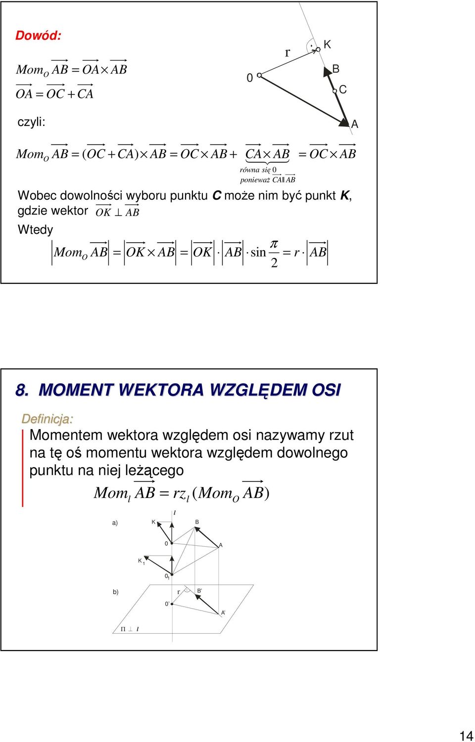 8. MOMENT WETOR WZGLĘDEM OSI Defn: Momentem weto wgędem os nwm ut n tę