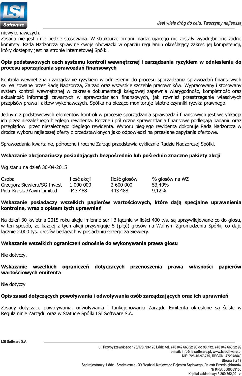 Opis podstawowych cech systemu kontroli wewnętrznej i zarządzania ryzykiem w odniesieniu do procesu sporządzania sprawozdań finansowych Kontrola wewnętrzna i zarządzanie ryzykiem w odniesieniu do