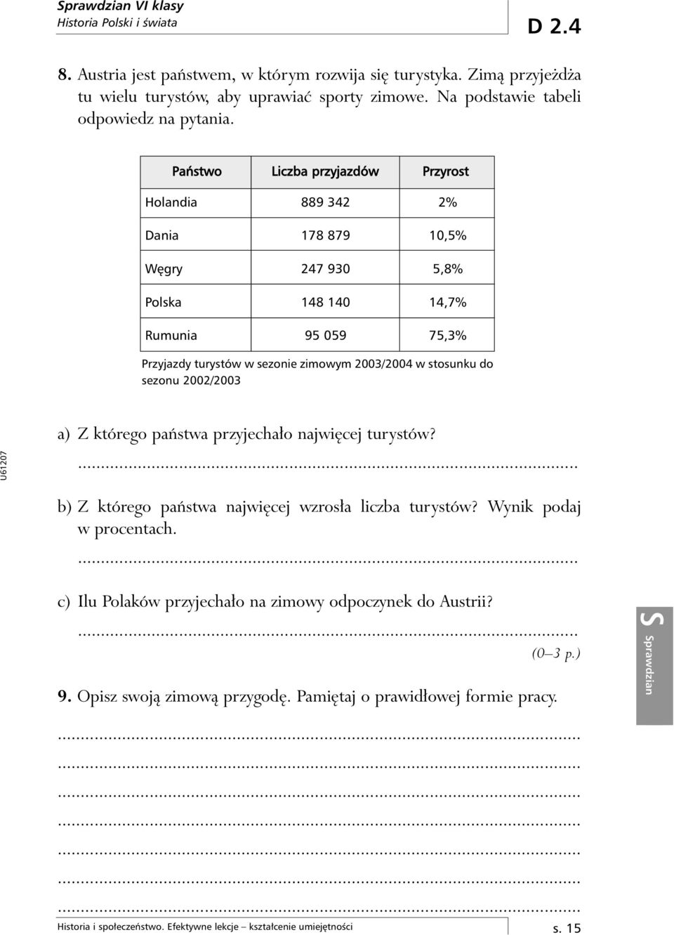 stosunku do sezonu 2002/2003 a) Z którego paƒstwa przyjecha o najwi cej turystów?... b) Z którego paƒstwa najwi cej wzros a liczba turystów? Wynik podaj w procentach.