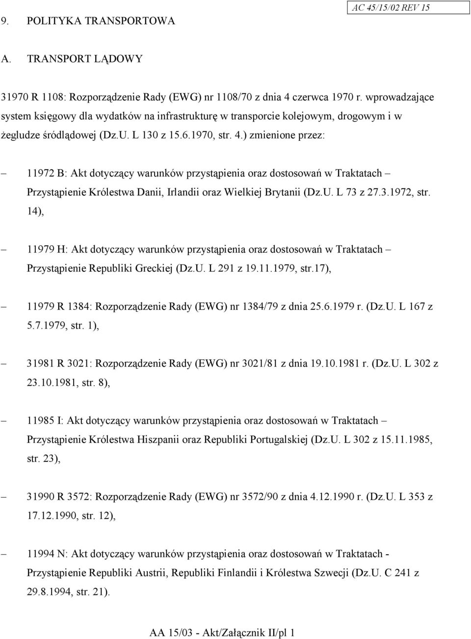 ) zmienione przez: 11972 B: Akt dotyczący warunków przystąpienia oraz dostosowań w Traktatach Przystąpienie Królestwa Danii, Irlandii oraz Wielkiej Brytanii (Dz.U. L 73 z 27.3.1972, str.