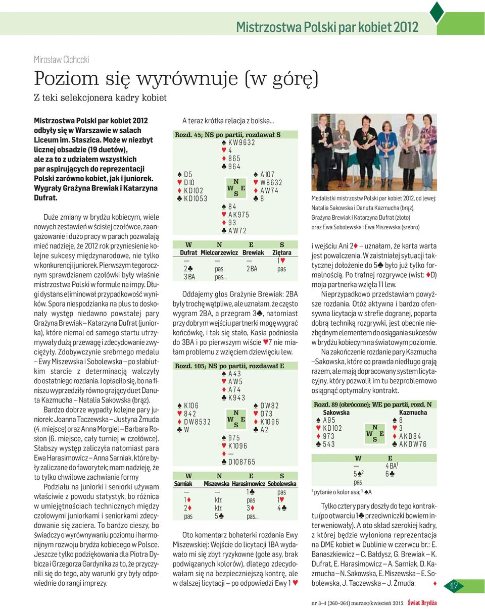 Duże zmiany w brydżu kobiecym, wiele nowych zestawień w ścisłej czołówce, zaangażowanie i dużo pracy w parach pozwalają mieć nadzieje, że 202 rok przyniesienie kolejne sukcesy międzynarodowe, nie