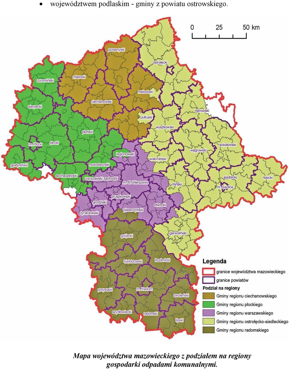 Mapa województwa mazowieckiego z