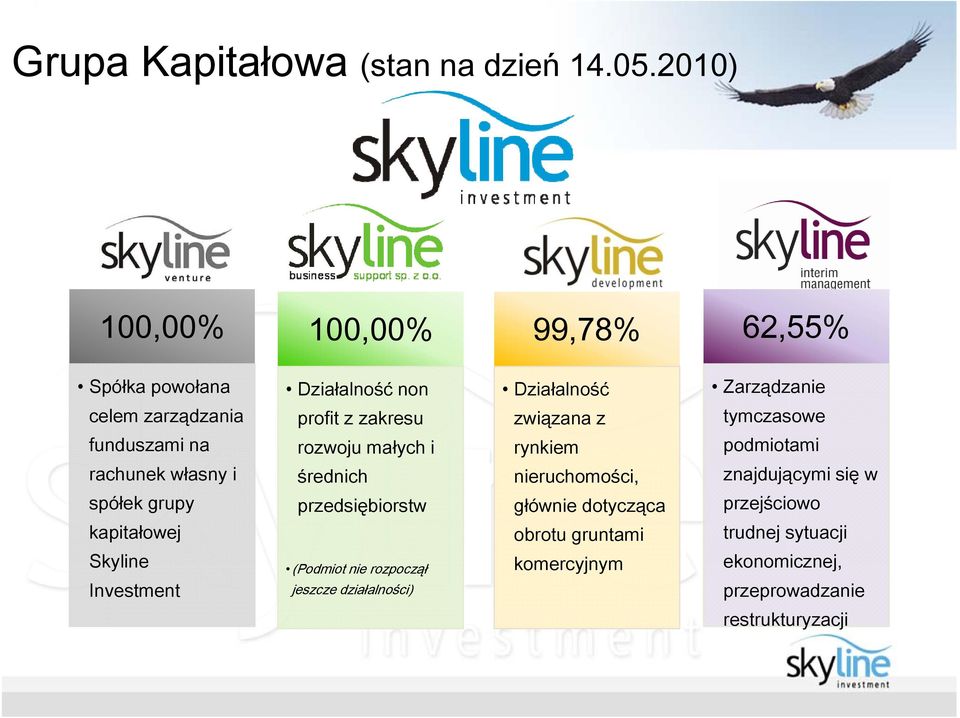 Skyline Investment Działalność non profit z zakresu rozwoju małych i średnich przedsiębiorstw (Podmiot nie rozpoczął jeszcze