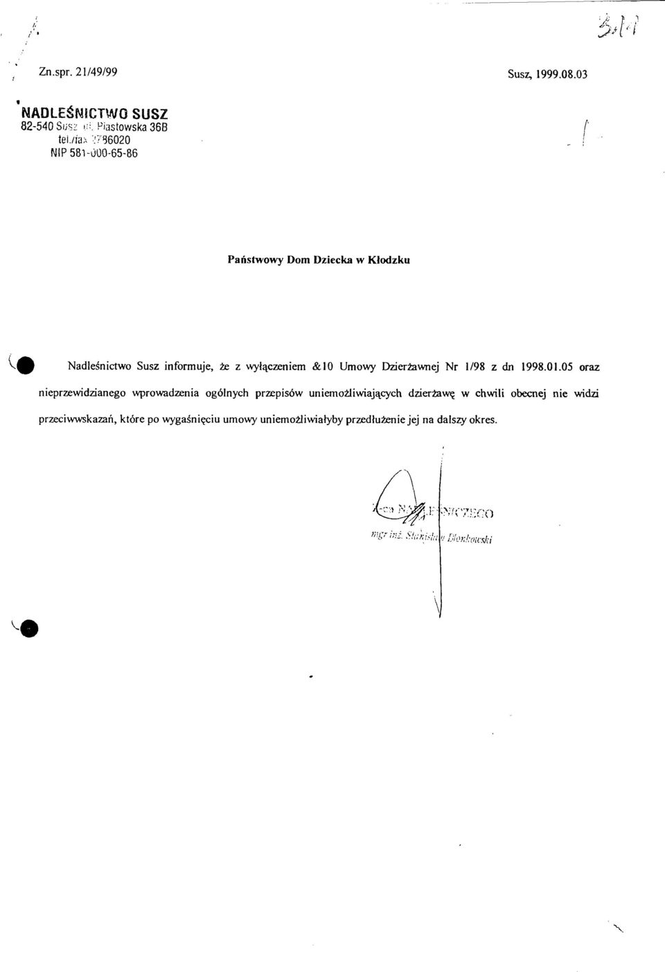 Umowy Dzierżawnej Nr 1/98 z dn 1998.01.