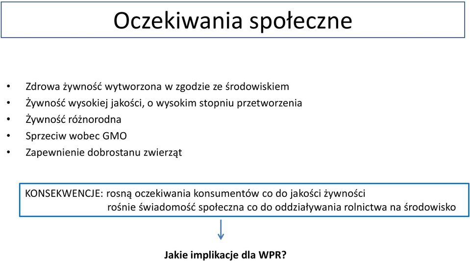 GMO Zapewnienie dobrostanu zwierząt KONSEKWENCJE: rosną oczekiwania konsumentów co