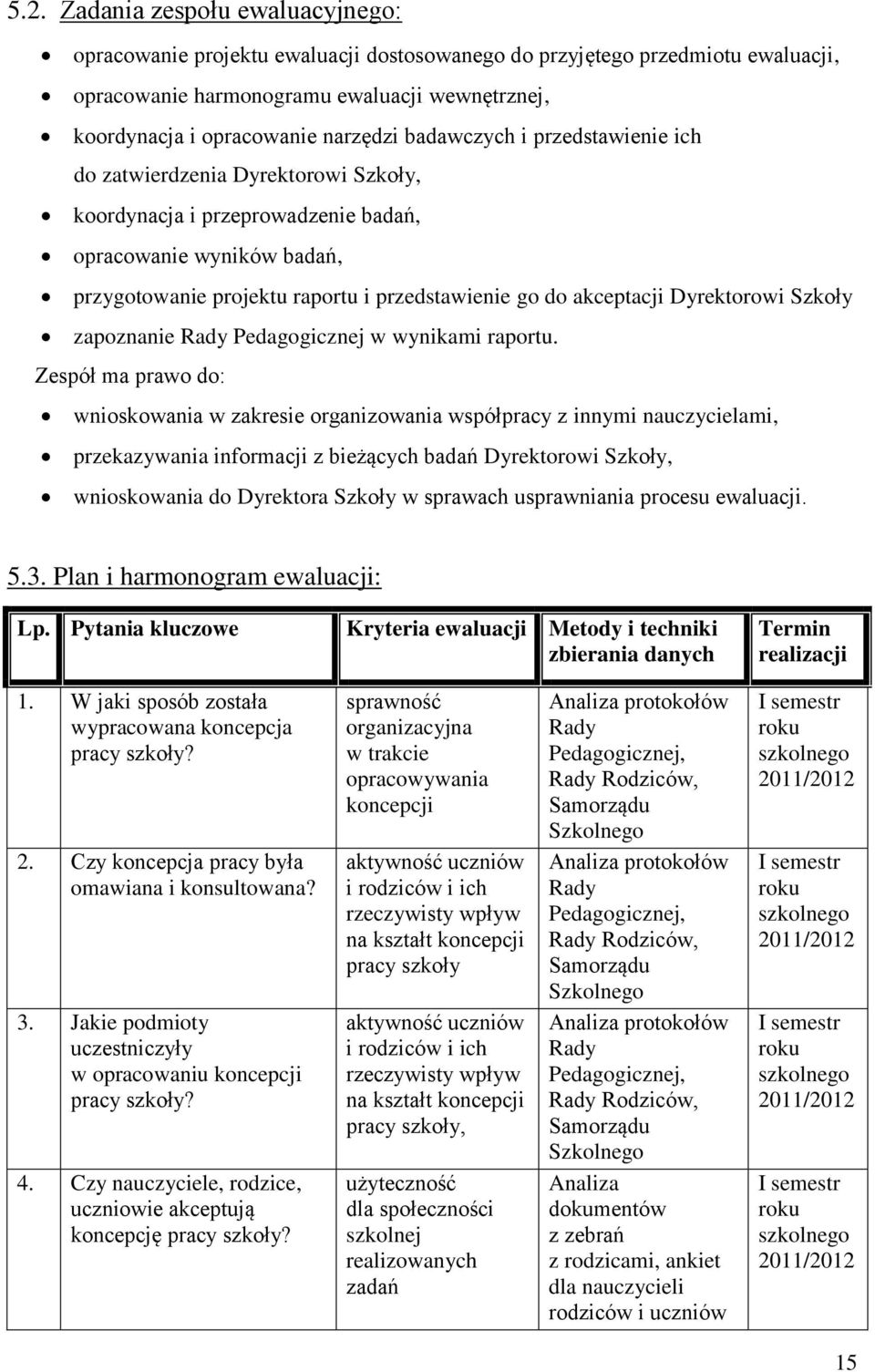 Dyrektorowi Szkoły zapoznanie Rady Pedagogicznej w wynikami raportu.