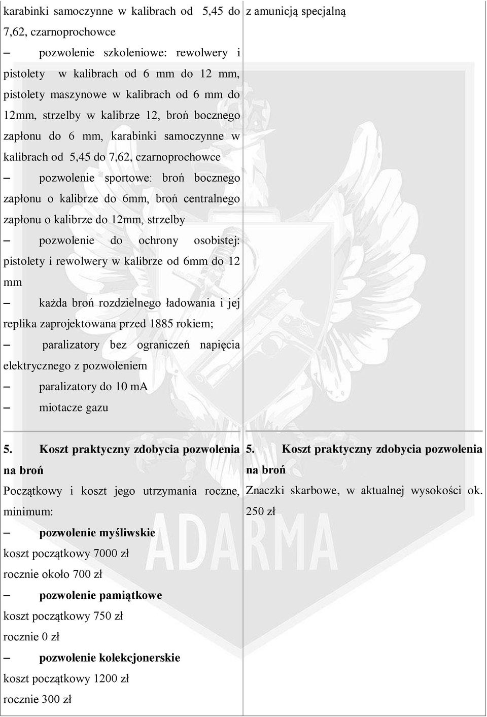 centralnego zapłonu o kalibrze do 12mm, strzelby pozwolenie do ochrony osobistej: pistolety i rewolwery w kalibrze od 6mm do 12 mm każda broń rozdzielnego ładowania i jej replika zaprojektowana przed