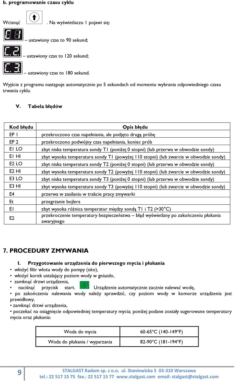 Tabela błędów Kod błędu EP 1 EP 2 E1 LO E1 HI E2 LO E2 HI E3 LO E3 HI E4 Et E1 E2 Opis błędu przekroczono czas napełniania, ale podjęto drugą próbę przekroczono podwójny czas napełniania, koniec prób