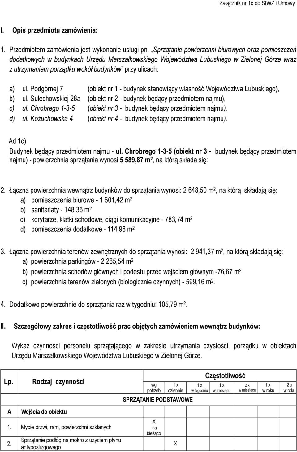 ul. Podgórnej 7 (obiekt nr 1 - budynek stanowiący własność Województwa Lubuskiego), b) ul. Sulechowskiej 28a (obiekt nr 2 - budynek będący przedmiotem jmu), c) ul.