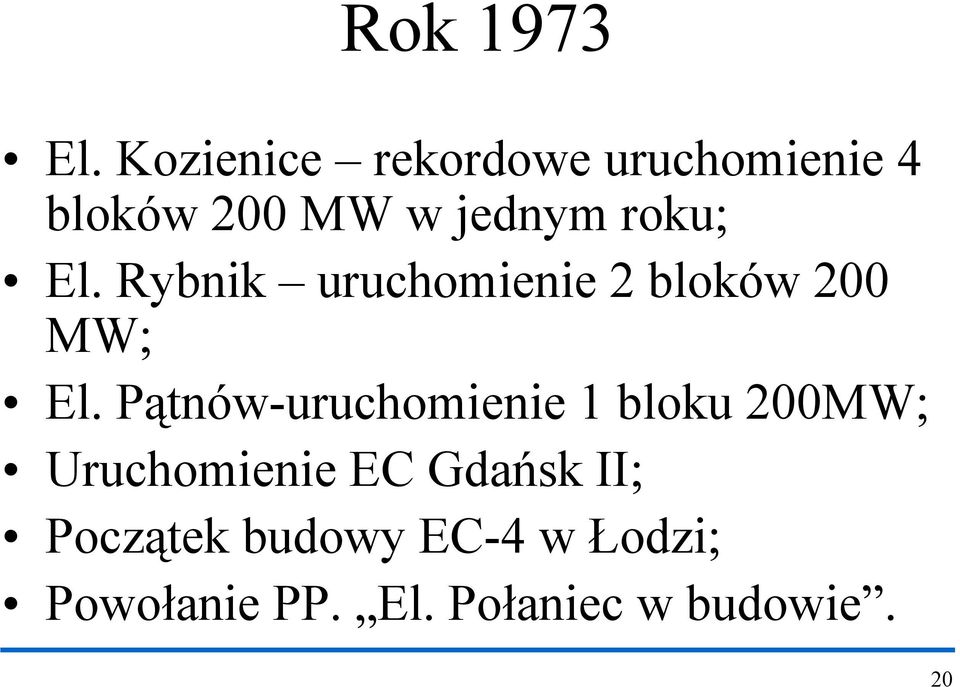 El. Rybnik uruchomienie 2 bloków 200 MW; El.