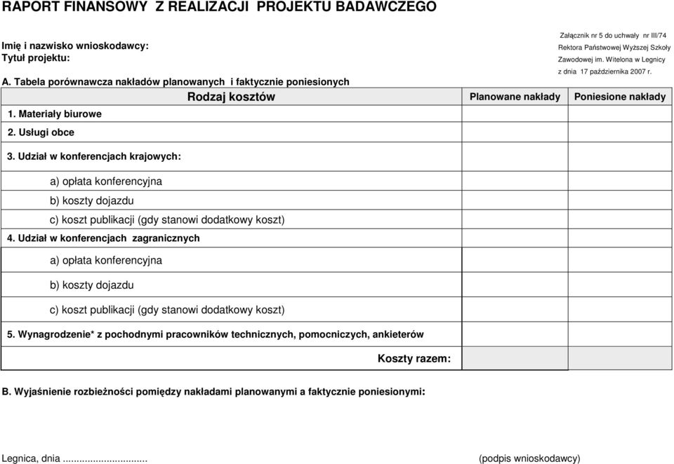 Usługi obce 3. Udział w konferencjach krajowych: a) opłata konferencyjna b) koszty dojazdu c) koszt publikacji (gdy stanowi dodatkowy koszt) 4.