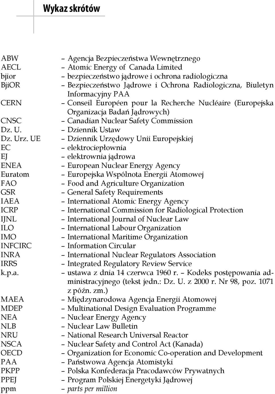 pour la Recherche Nucléaire (Europejska Organizacja Badań Jądrowych) Canadian Nuclear Safety Commission Dziennik Ustaw Dziennik Urzędowy Unii Europejskiej elektrociepłownia elektrownia jądrowa