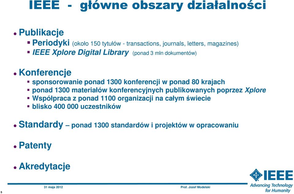 ponad 80 krajach ponad 1300 materiałów konferencyjnych publikowanych poprzez Xplore Współpraca z ponad 1100