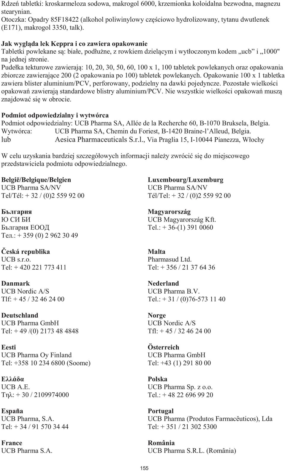 Bruksela, Belgia. Wytwórca: UCB Pharma SA, Chemin du Foriest, B-1420 Braine-l Alleud, Belgia. lub Aesica Pharmaceuticals S.r.l., Via Praglia 15, I- miejscowego przedstawiciela podmiotu odpowiedzialnego.