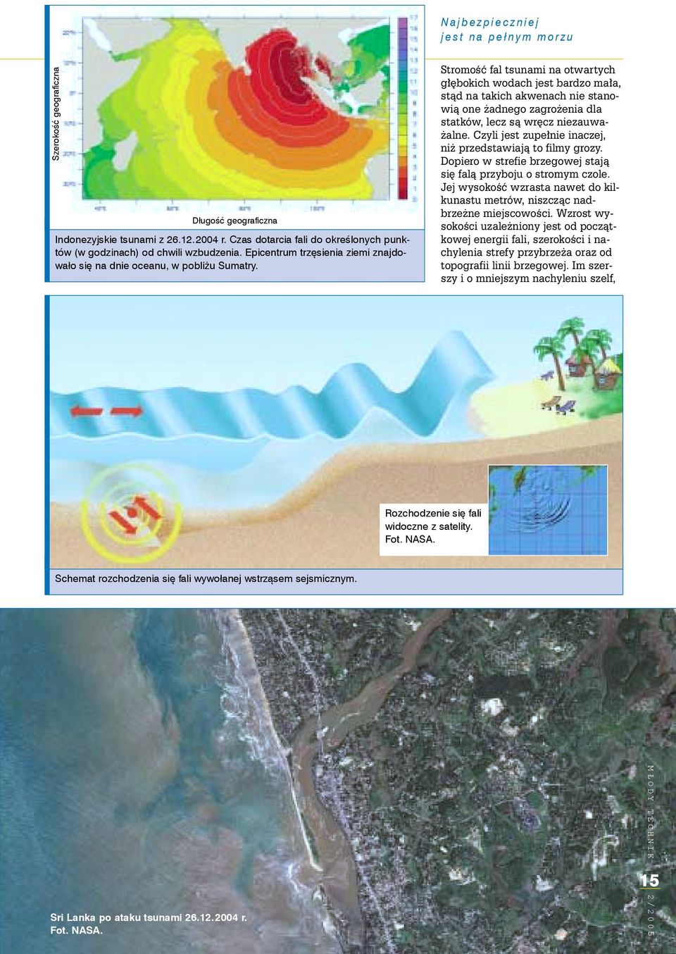Stromoœæ fal tsunami na otwartych g³êbokich wodach jest bardzo ma³a, st¹d na takich akwenach nie stanowi¹ one adnego zagro enia dla statków, lecz s¹ wrêcz niezauwa- alne.