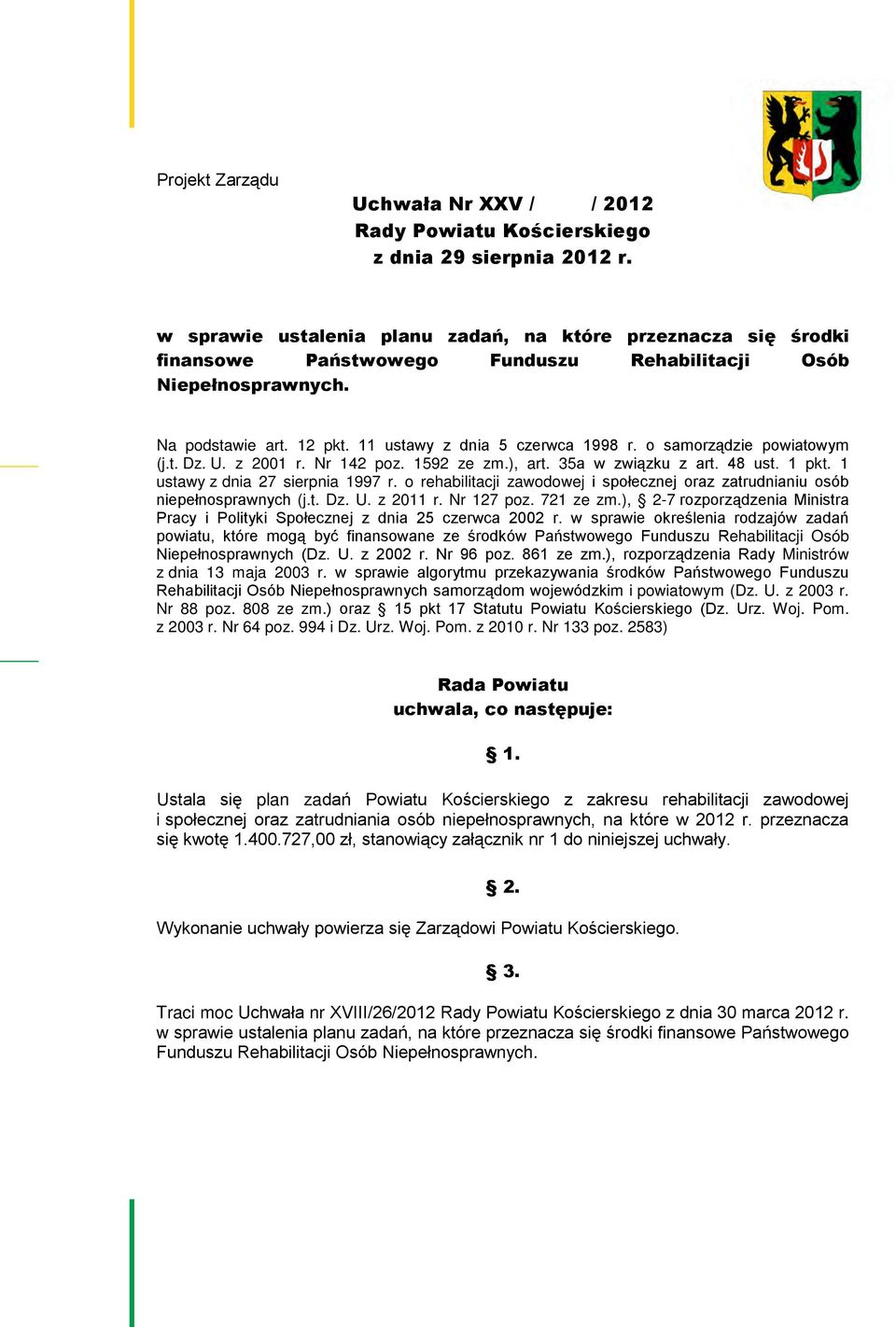 rehbilitji zwdwej i płeznej rz ztrudniniu ób niepełnprwnyh (j.t. Dz. U. z 2011 r. r 127 pz. 721 ze zm.), 2-7 rzprządzeni Minitr Pry i Plityki Spłeznej z dni 25 zerw 2002 r.