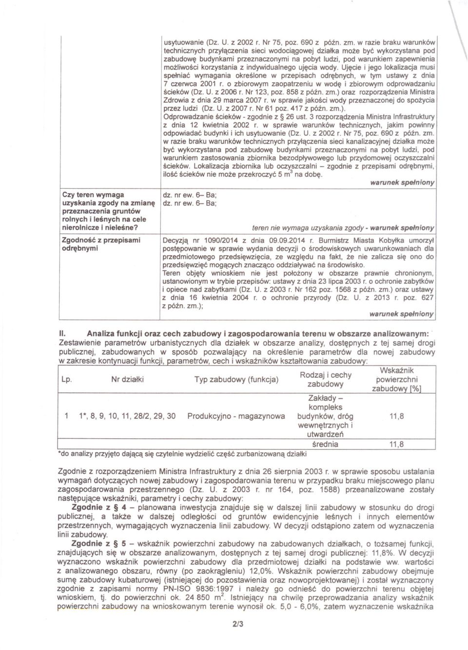 w razie braku warunków technicznych przylaczenia sieci wodociagowej dzialka moze byc wykorzystana pod zabudowe budynkami przeznaczonymi na pobyt ludzi, pod warunkiem zapewnienia mozliwosci