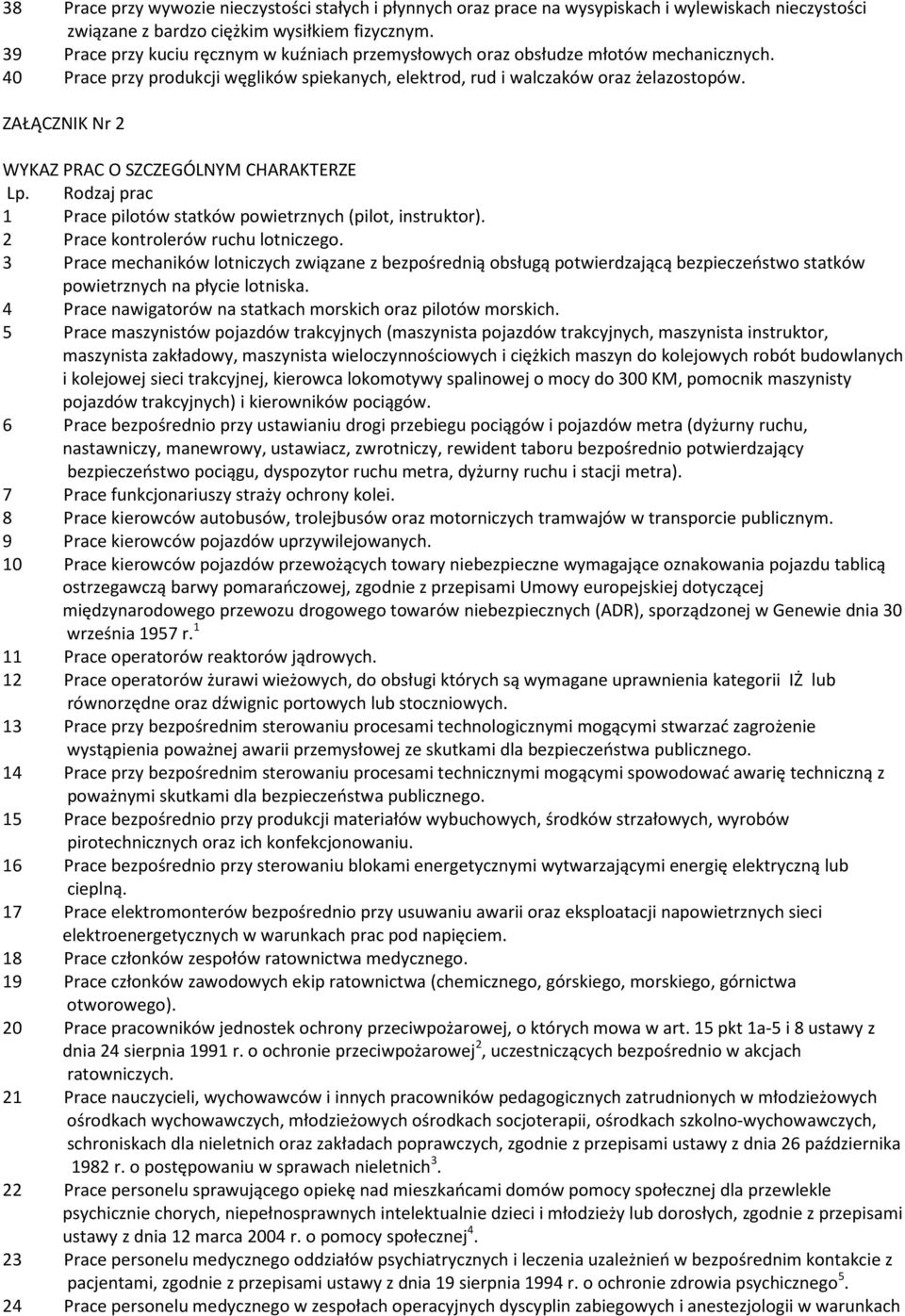 ZAŁĄCZNIK Nr 2 WYKAZ PRAC O SZCZEGÓLNYM CHARAKTERZE Lp. Rodzaj prac 1 Prace pilotów statków powietrznych (pilot, instruktor). 2 Prace kontrolerów ruchu lotniczego.