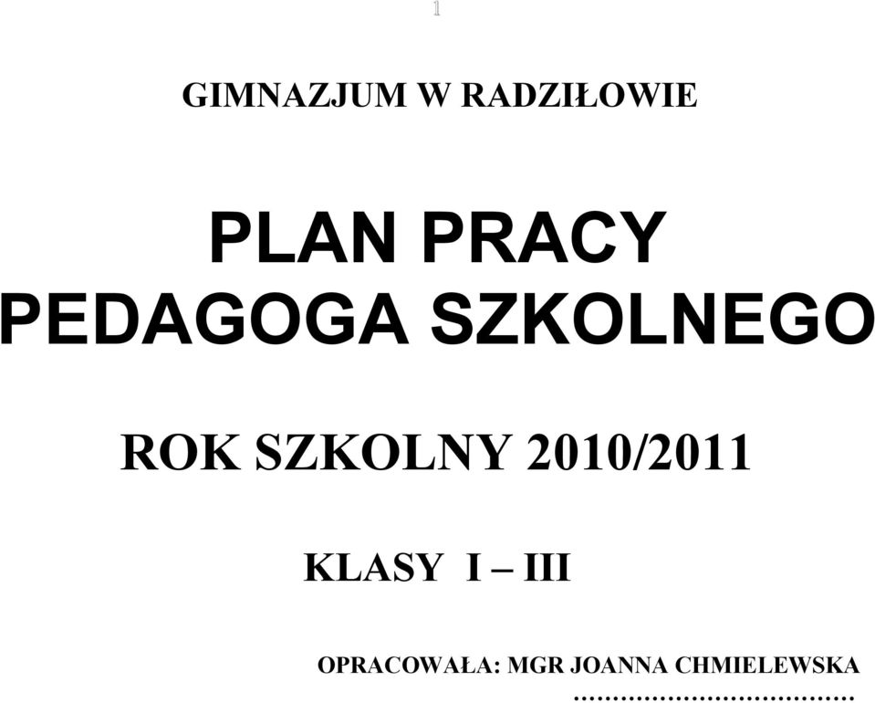 SZKOLNY 2010/2011 KLASY I III