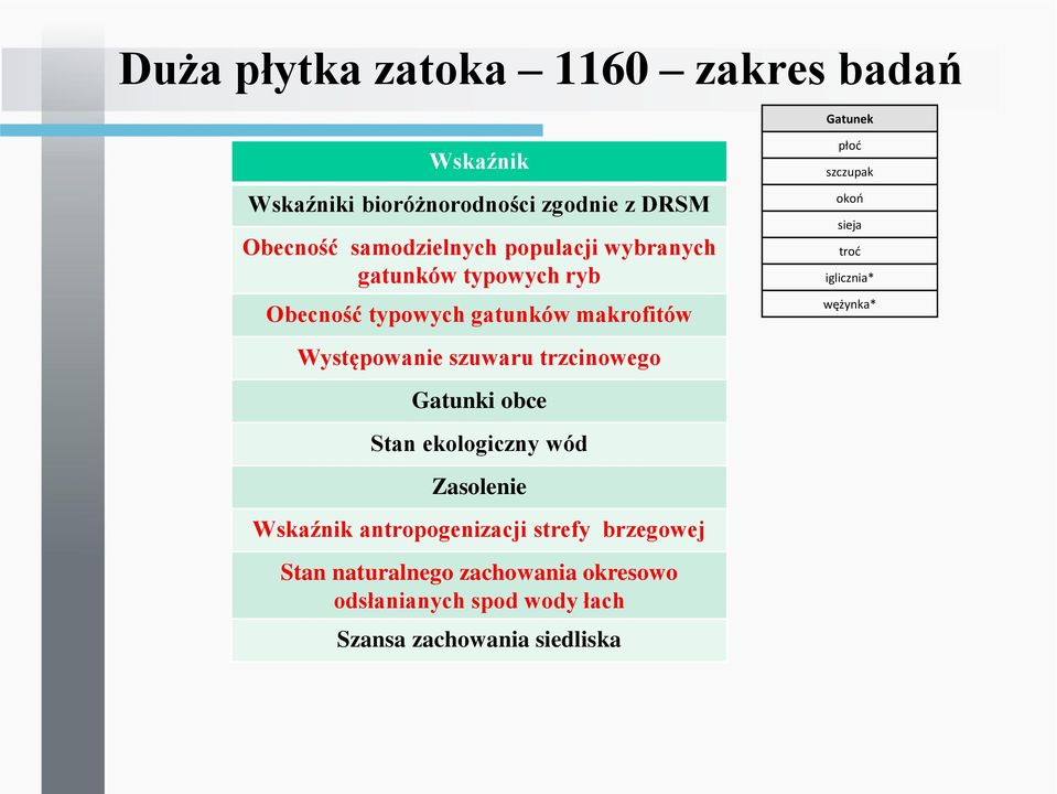 trzcinowego Gatunki obce Stan ekologiczny wód Zasolenie Wskaźnik antropogenizacji strefy brzegowej Stan naturalnego