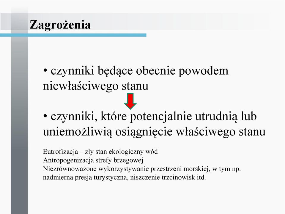 stan ekologiczny wód Antropogenizacja strefy brzegowej Niezrównoważone