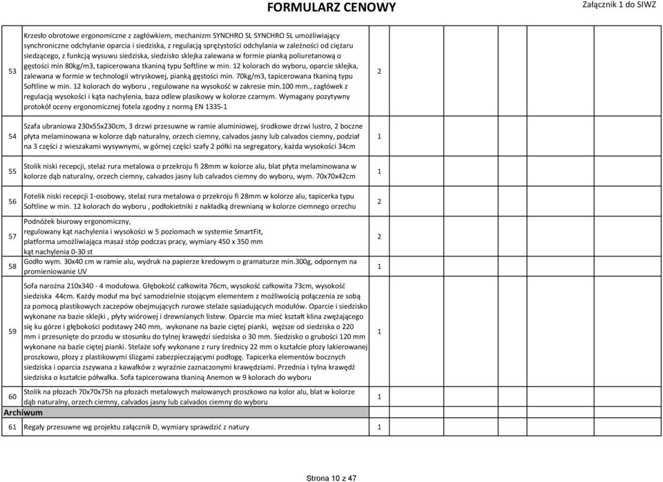 kolorach do wyboru, oparcie sklejka, zalewana w formie w technologii wtryskowej, pianką gęstości min. 70kg/m, tapicerowana tkaniną typu Softline w min.