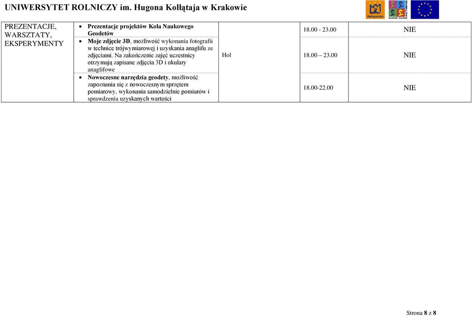 Na zakończenie zajęć uczestnicy otrzymają zapisane zdjęcia 3D i okulary anaglifowe Nowoczesne narzędzia geodety,