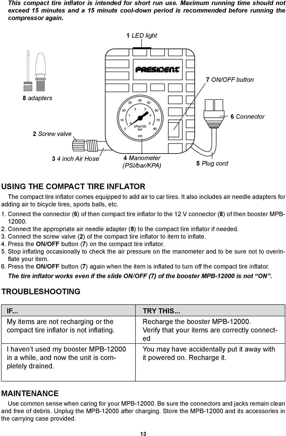 add air to car tires. It also includes air needle adapters for adding air to bicycle tires, sports balls, etc. 1.