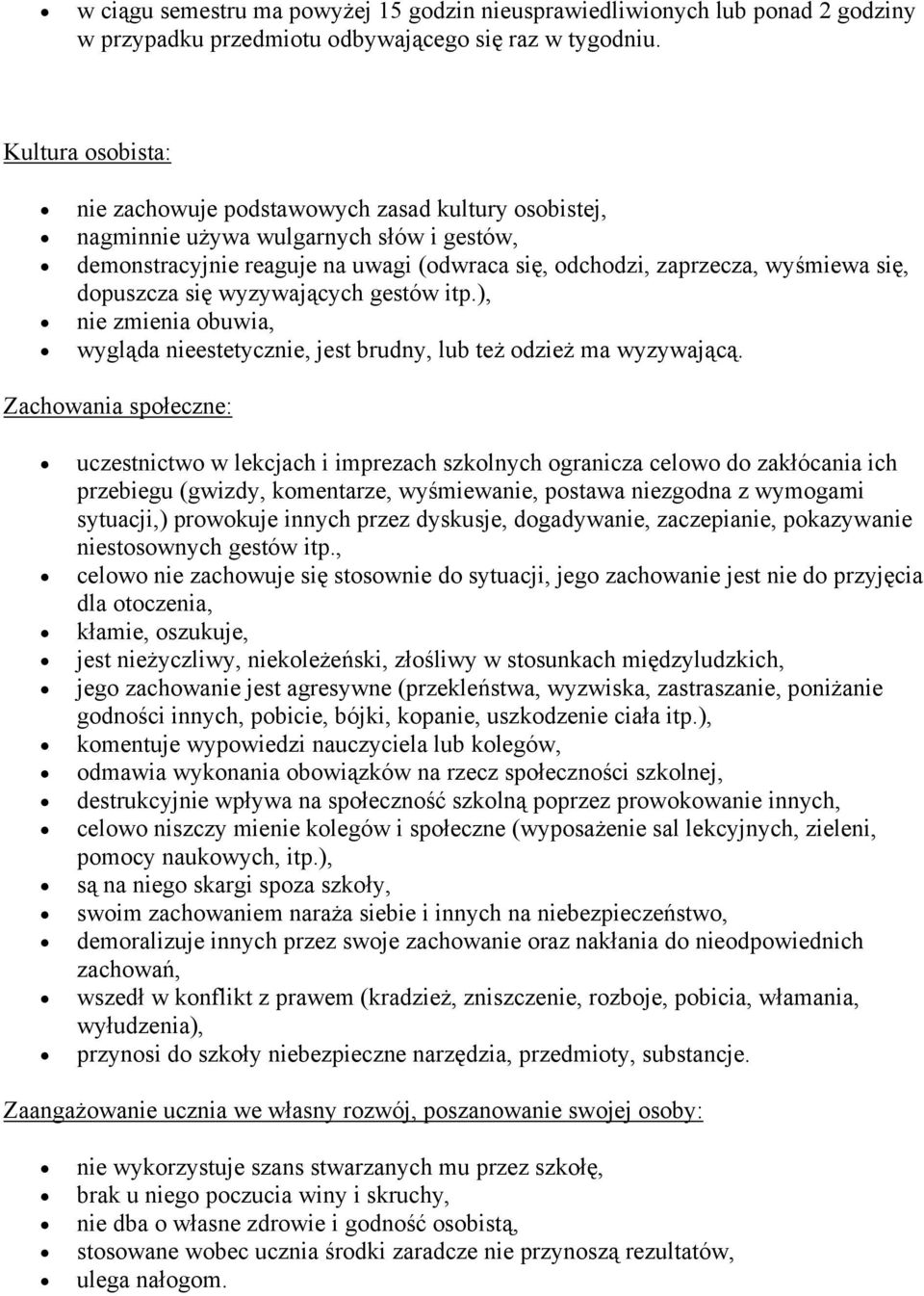 dopuszcza się wyzywających gestów itp.), nie zmienia obuwia, wygląda nieestetycznie, jest brudny, lub też odzież ma wyzywającą.