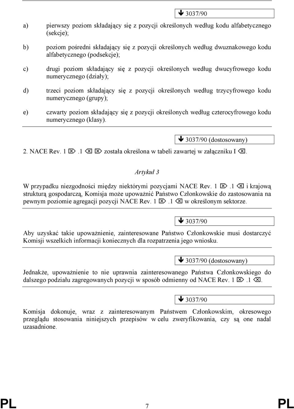 numerycznego (grupy); e) czwarty poziom składający się z pozycji określonych według czterocyfrowego kodu numerycznego (klasy). 3037/90 (dostosowany) 2. NACE Rev. 1.