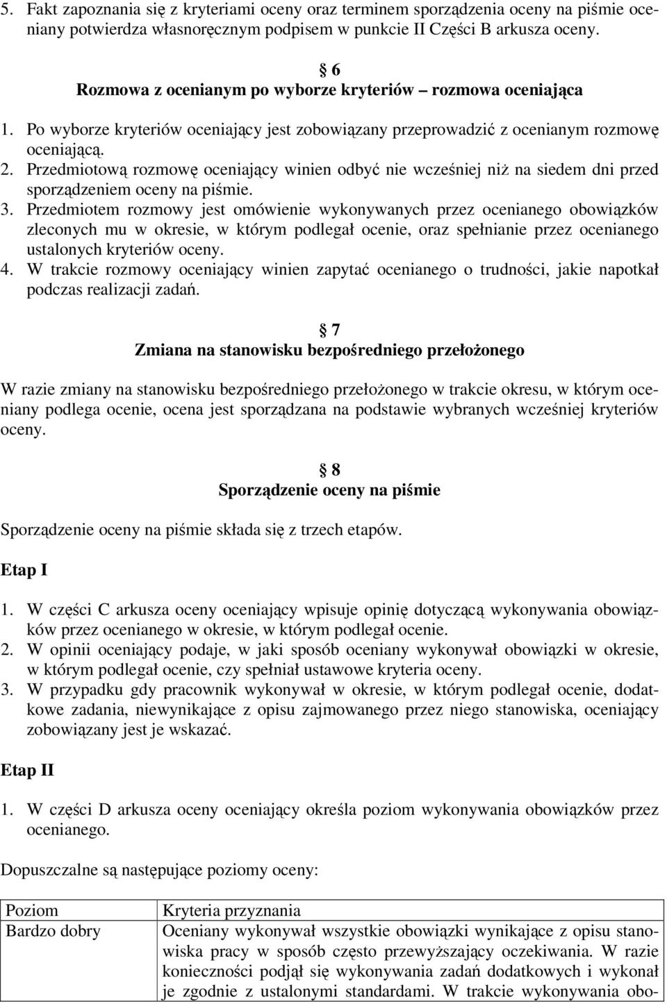 Przedmiotową rozmowę oceniający winien odbyć nie wcześniej niż na siedem dni przed sporządzeniem oceny na piśmie. 3.