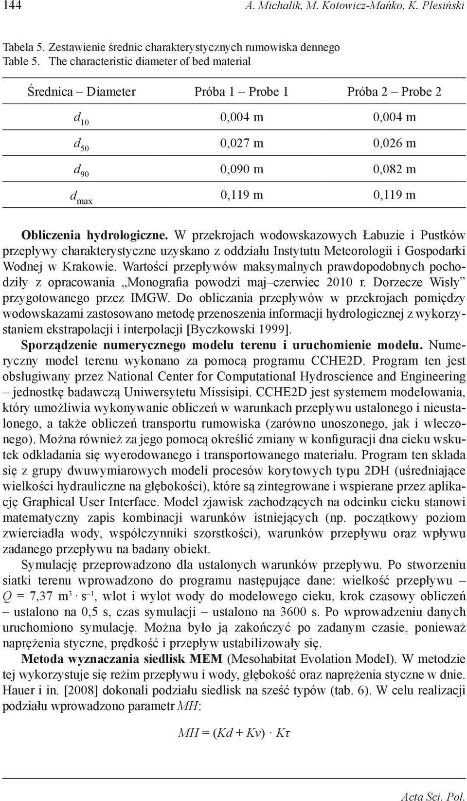 hydrologiczne. W przekrojach wodowskazowych Łabuzie i Pustków przepływy charakterystyczne uzyskano z oddziału Instytutu Meteorologii i Gospodarki Wodnej w Krakowie.