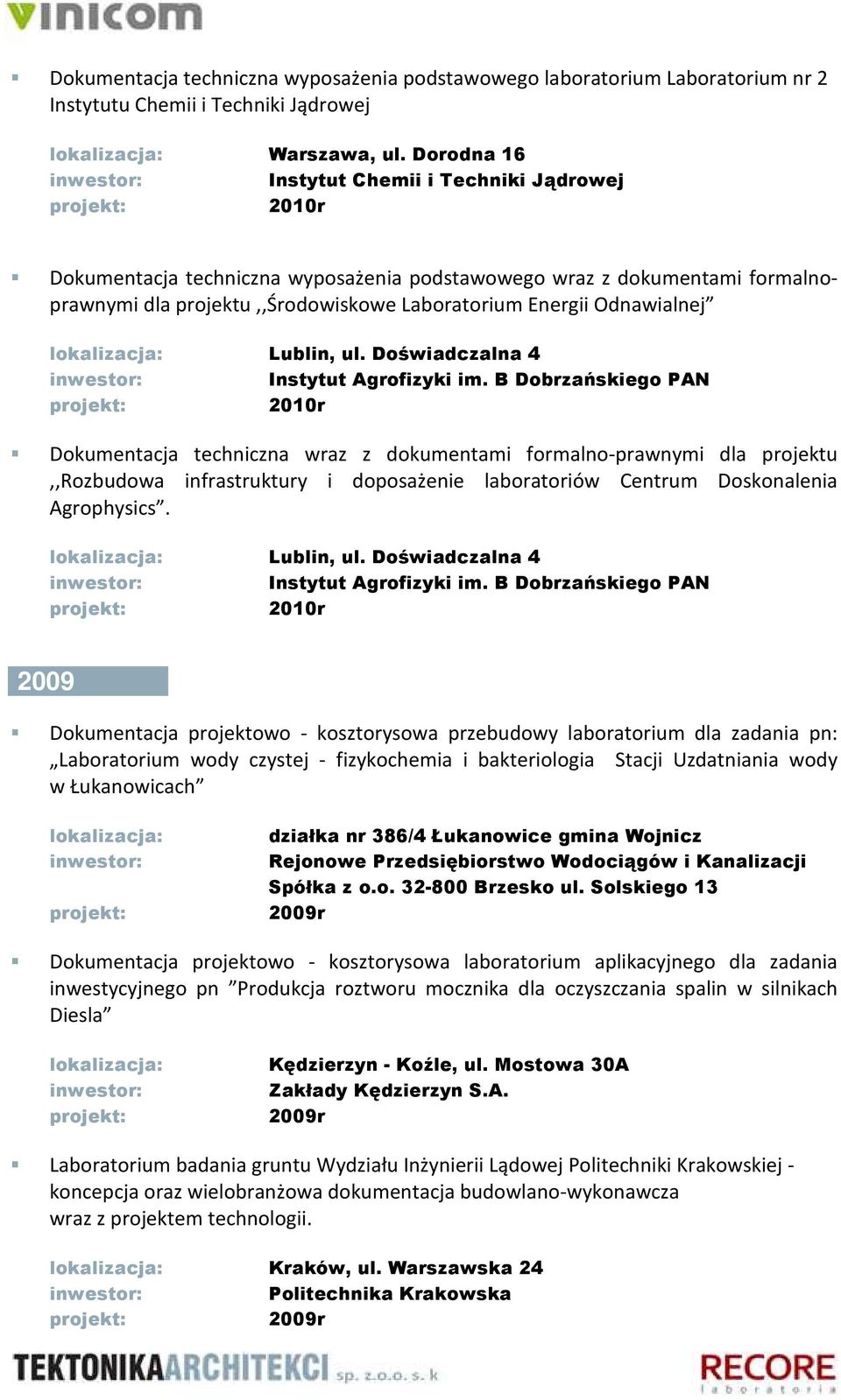 ul. Doświadczalna 4 Dokumentacja techniczna wraz z dokumentami formalno-prawnymi dla projektu,,rozbudowa infrastruktury i doposażenie laboratoriów Centrum Doskonalenia Agrophysics. Lublin, ul.