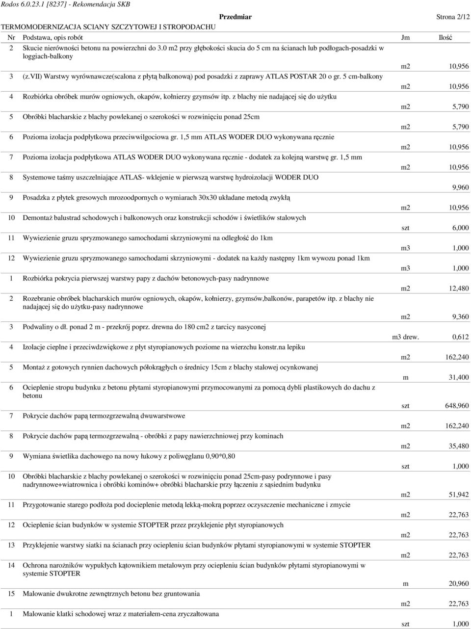 z blachy nie nadającej się do uŝytku 5 Obróbki blacharskie z blachy powlekanej o szerokości w rozwinięciu ponad 25cm 6 Pozioma izolacja podpłytkowa przeciwwilgociowa gr.