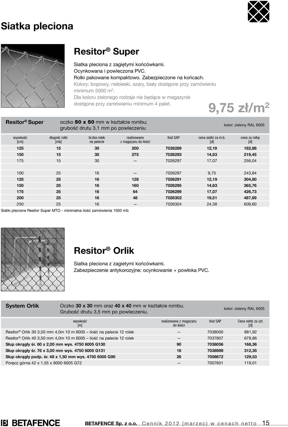 oczko 50 x 50 mm w kształcie rombu