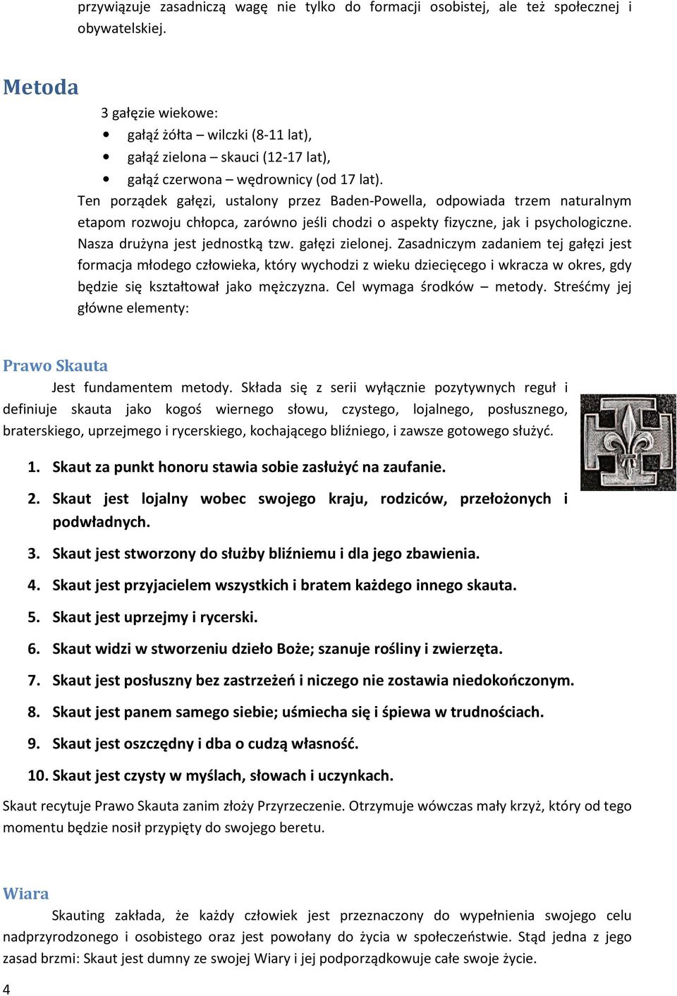 Ten porządek gałęzi, ustalony przez Baden-Powella, odpowiada trzem naturalnym etapom rozwoju chłopca, zarówno jeśli chodzi o aspekty fizyczne, jak i psychologiczne. Nasza drużyna jest jednostką tzw.