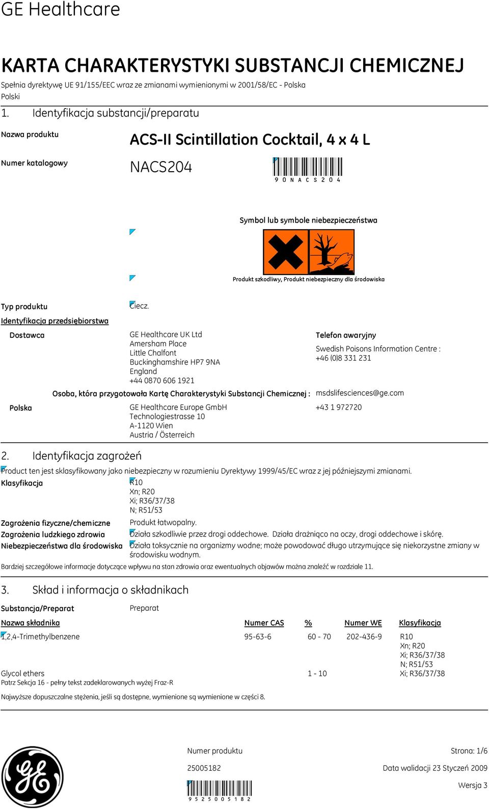 środowiska Typ produktu Identyfikacja przedsiębiorstwa 2. Dostawca Polska Ciecz.