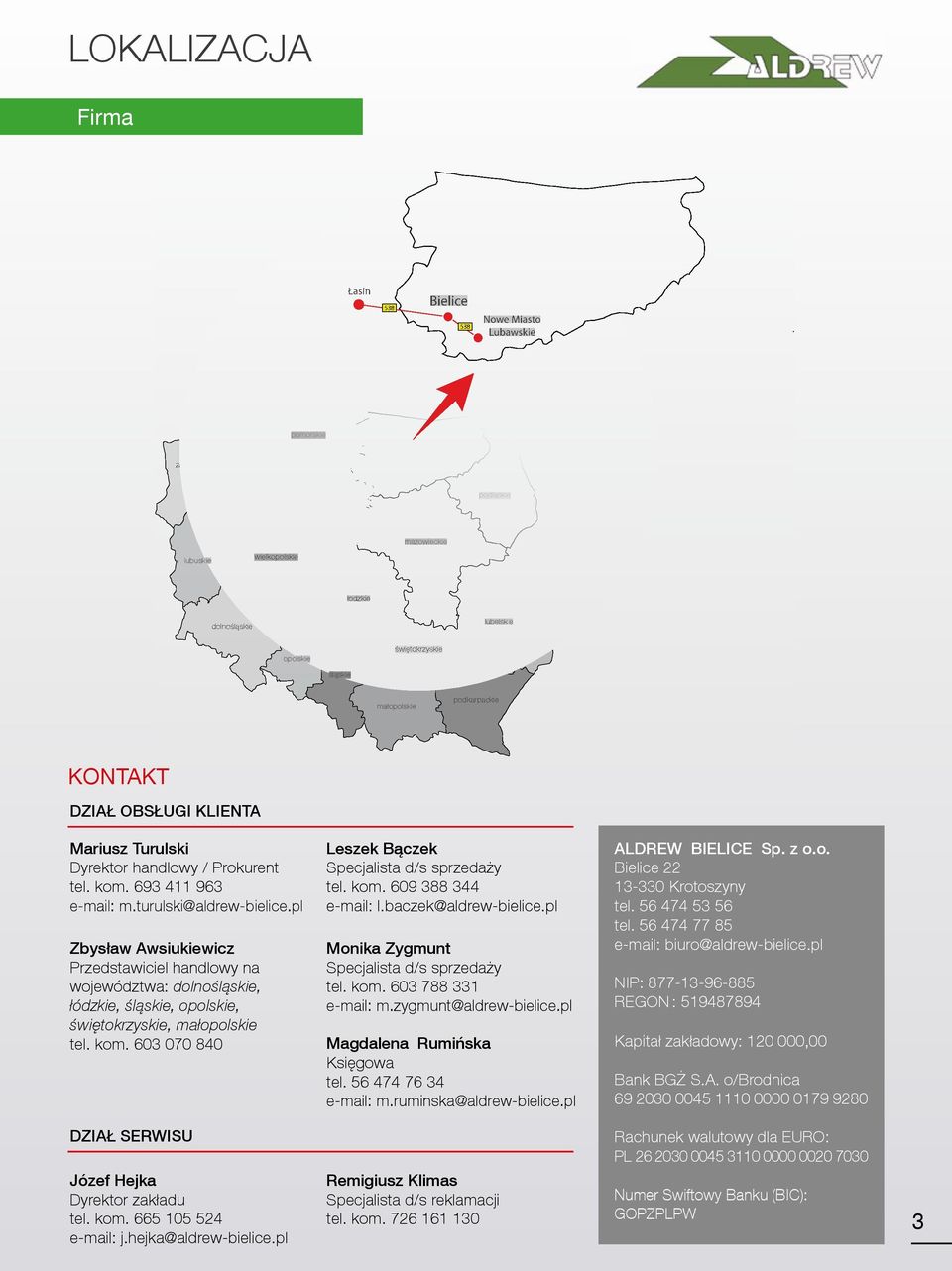 pl Zbysław Awsiukiewicz Przedstawiciel handlowy na województwa: dolnośląskie, łódzkie, śląskie, opolskie, świętokrzyskie, małopolskie tel. kom. 603 070 840 Leszek Bączek Specjalista d/s sprzedaży tel.