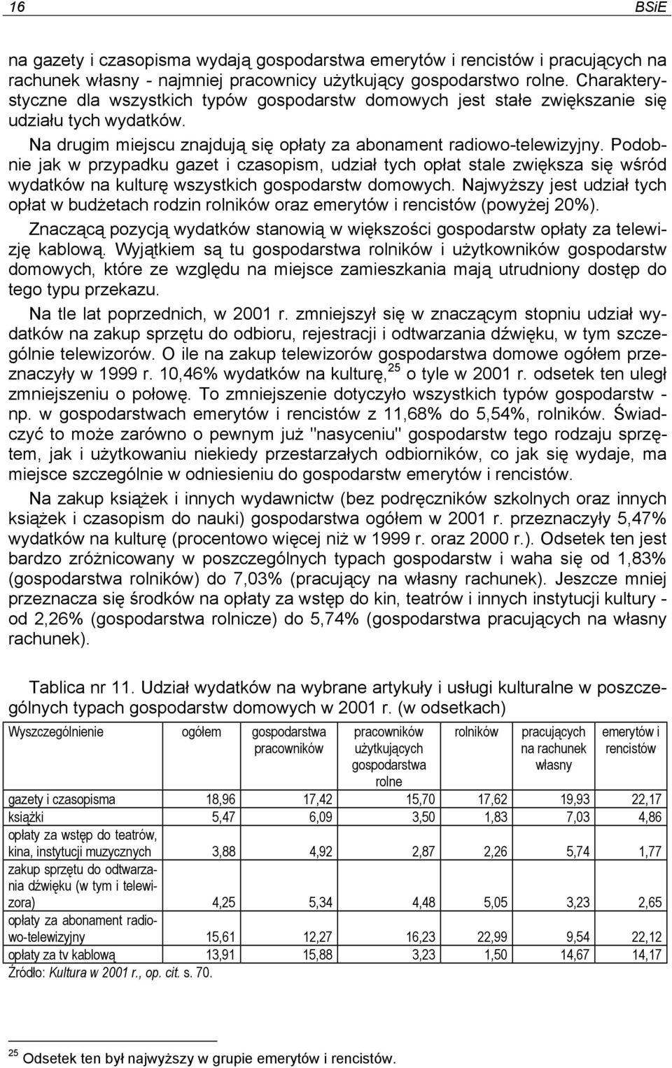 Podobnie jak w przypadku gazet i czasopism, udział tych opłat stale zwiększa się wśród wydatków na kulturę wszystkich gospodarstw domowych.