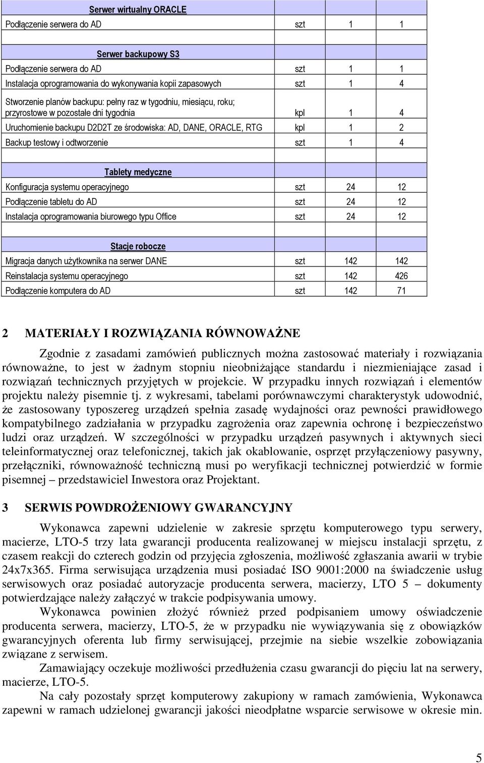 4 Tablety medyczne Konfiguracja systemu operacyjnego szt 24 12 Podłączenie tabletu do AD szt 24 12 Instalacja oprogramowania biurowego typu Office szt 24 12 Stacje robocze Migracja danych uŝytkownika