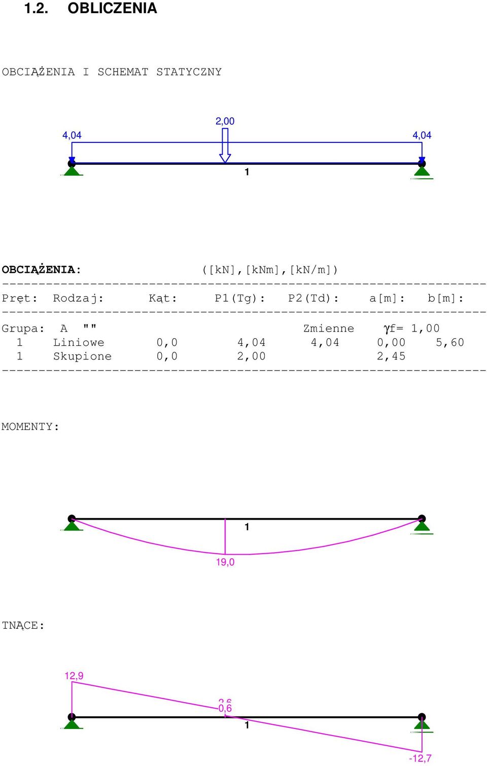 a[m]: b[m]: Grupa: A "" Zmienne γf= 1,00 1 Liniowe 0,0 4,04 4,04