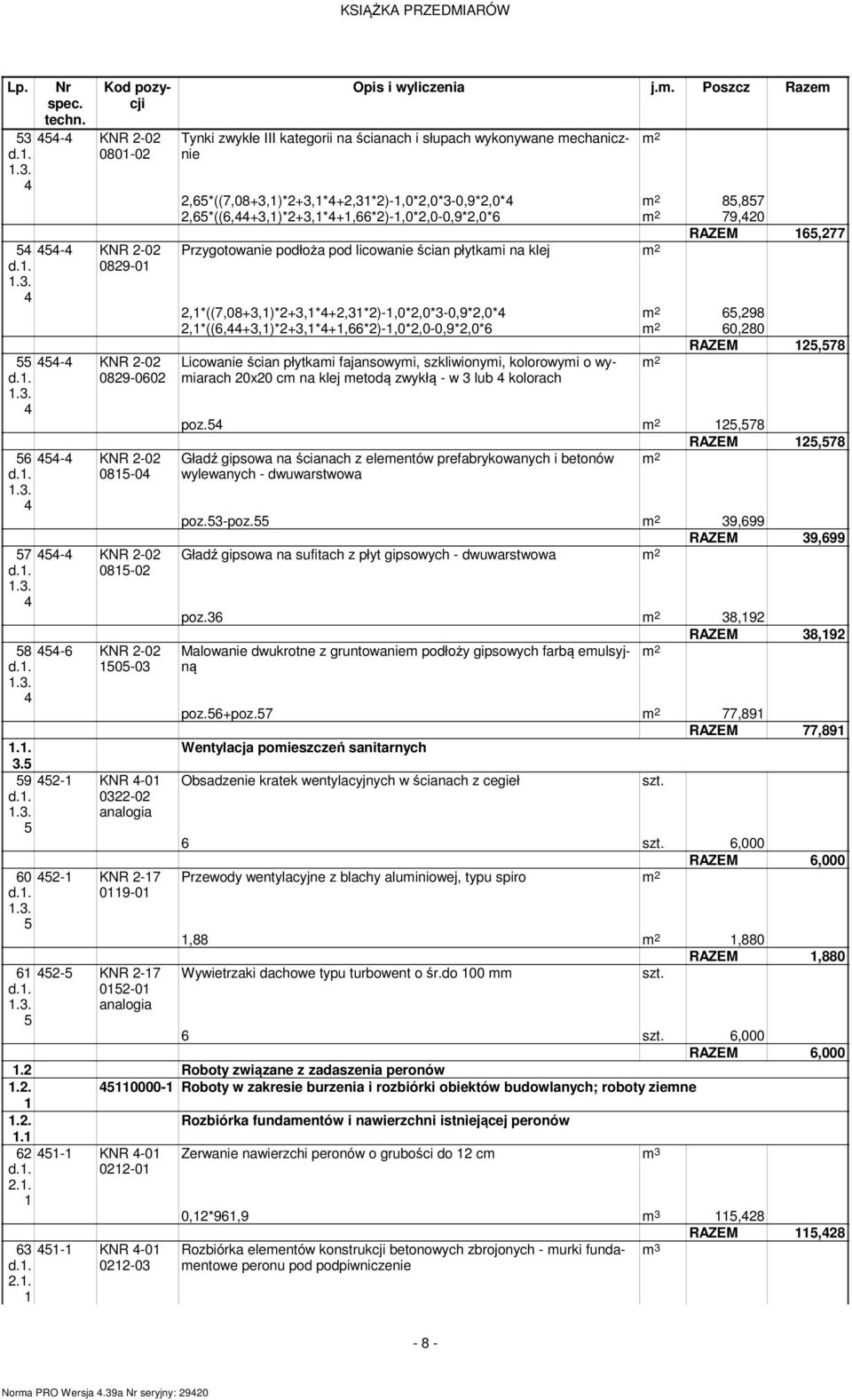 . Poszcz Raze Tynki zwykłe III kategorii na ścianach i słupach wykonywane echanicznie,6*((,08+,)*+,*+,*)-,0*,0*-0,9*,0* 8,8,6*((6,+,)*+,*+,66*)-,0*,0-0,9*,0*6 9,0 RAZEM 6, Przygotowanie podłoża pod