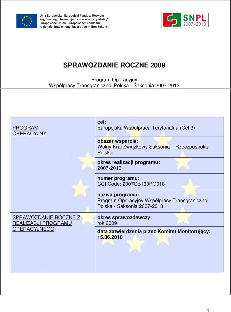 2007-2013 numer programu: CCI-Code: 2007CB163PO018 nazwa programu: Program Operacyjny Polska - Saksonia 2007-2013
