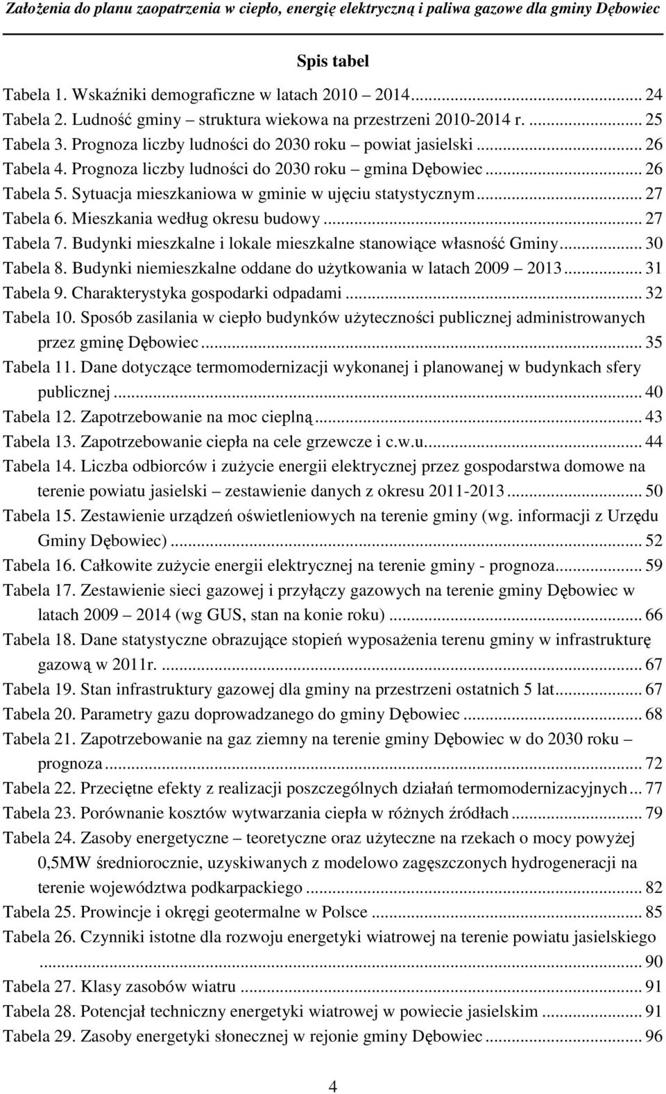 .. 27 Tabela 6. Mieszkania według okresu budowy... 27 Tabela 7. Budynki mieszkalne i lokale mieszkalne stanowiące własność Gminy... 30 Tabela 8.